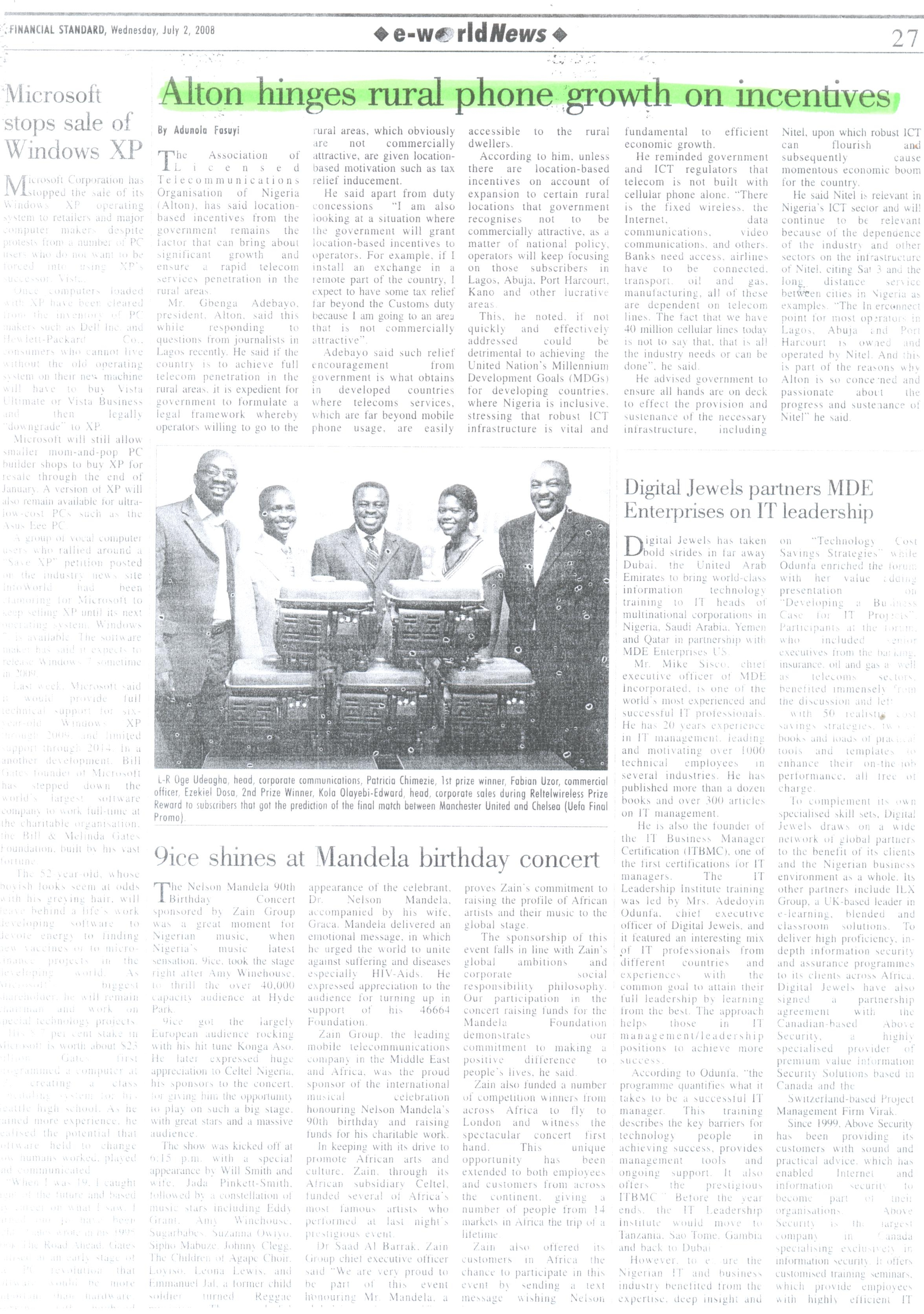 Publication on ALTON in the Financial Stardard of July 2, 2008 Publication on ALTON in the Financial Stardard of July 2, 2008
